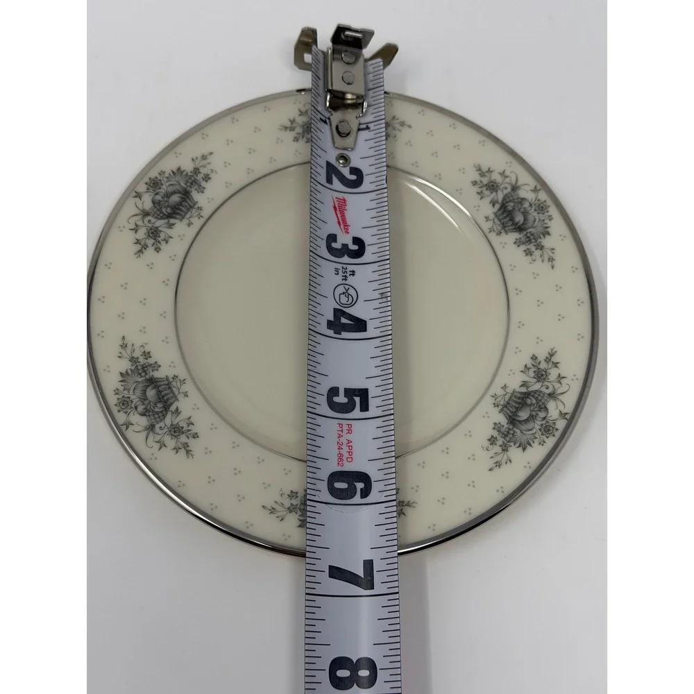 Lenox Beacon Hill Bread and Butter Plate Ivory Platinum Trim Grey Floral E502